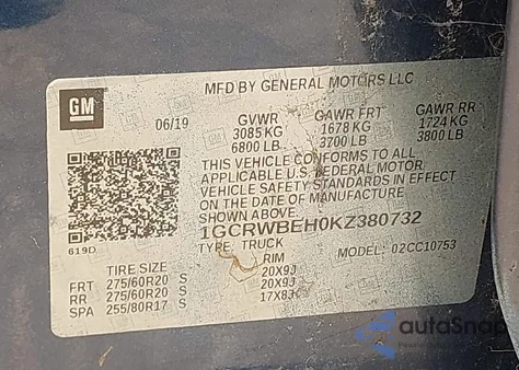 2019 Chevrolet Silverado 1500 Silverado Custom from USA, damaged, VIN 1GCRWBEH0KZ380732